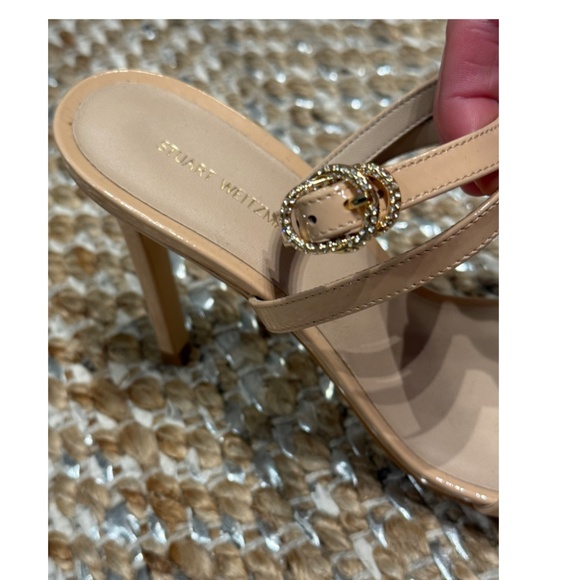 Stuart Weitzman - Crystal Buckle 95 Patent Leather Sandals in Taupe - US W 8.5 - Picture 9 of 13